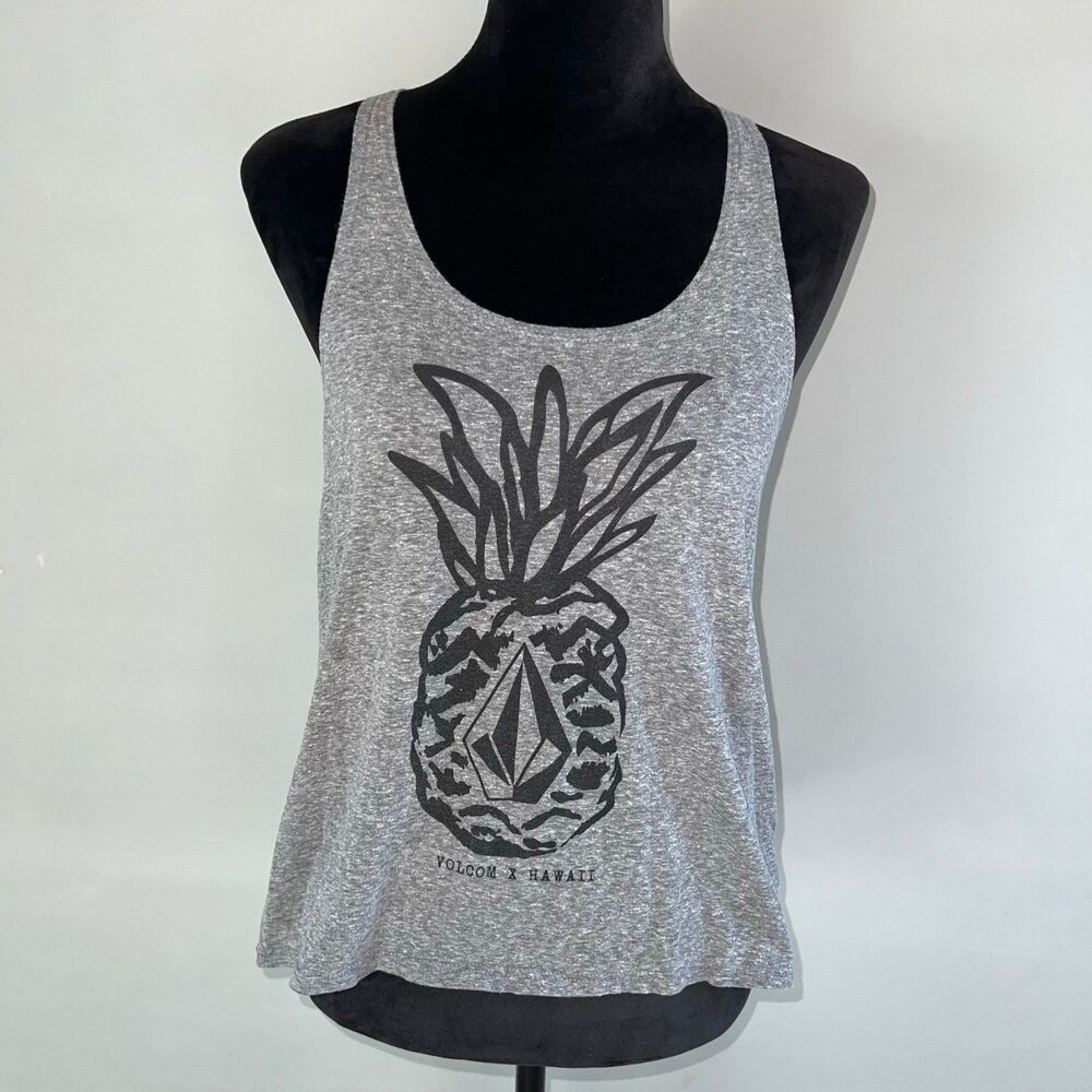 Volcom X Hawaii Racerback Tank Womens XS Gray Black Pineapple